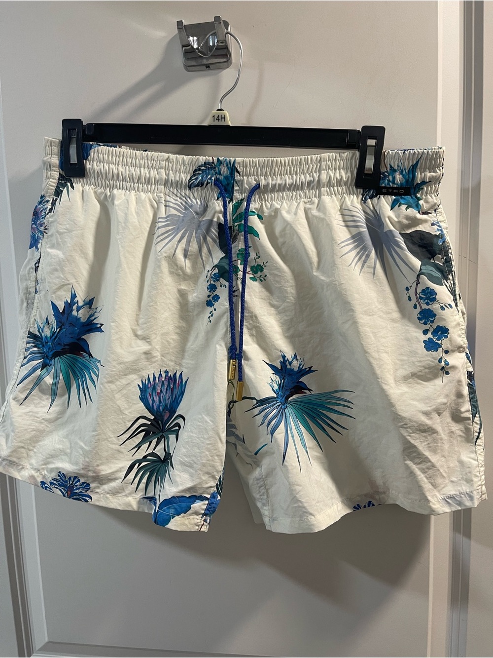 Etro White Swim Shorts with Blue Floral Print Made In Italy